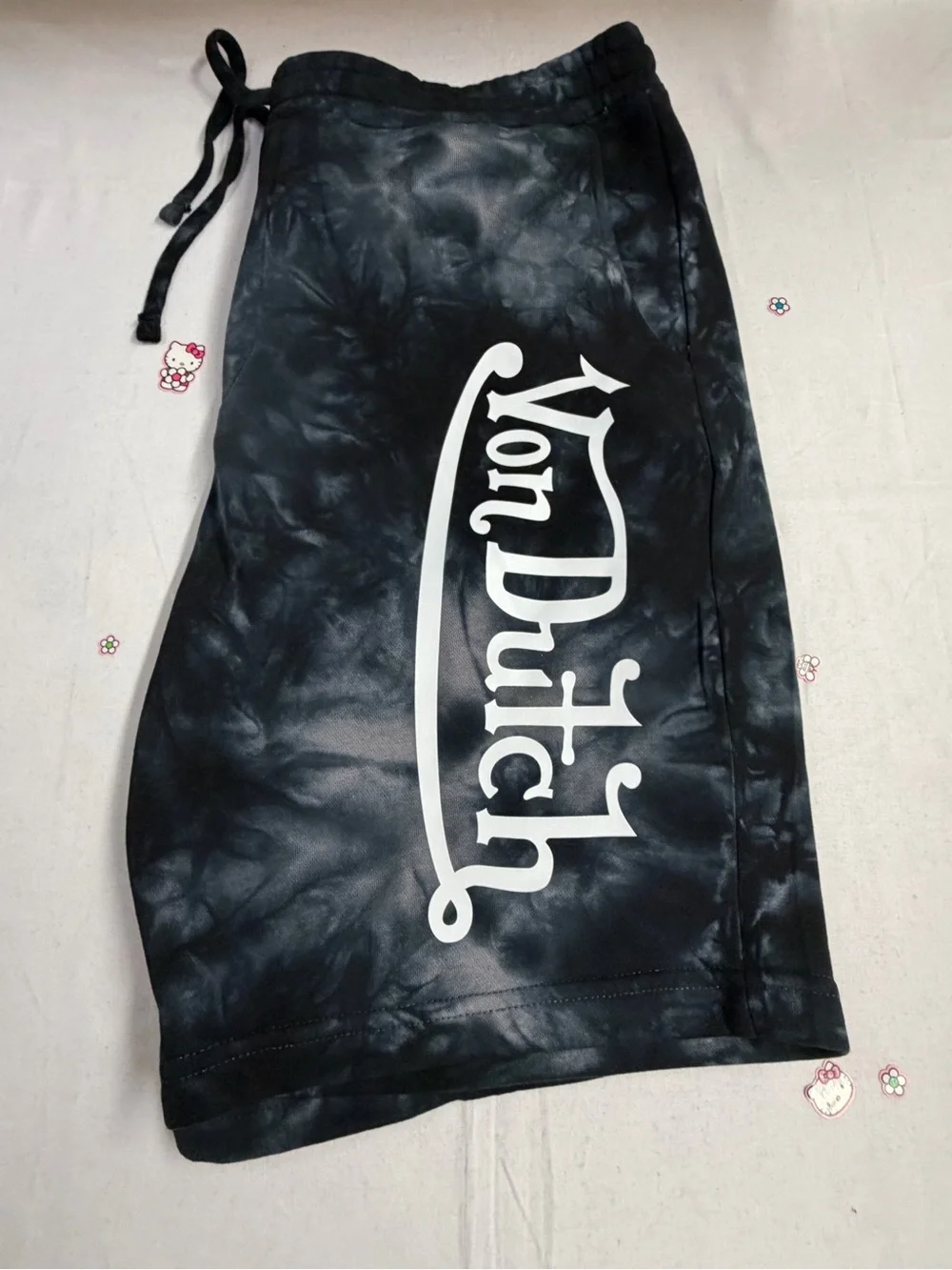 Von Dutch Black and White Tie-Dye Swim Shorts